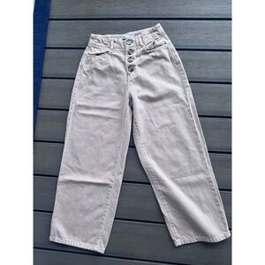 Zara High Waisted Wide Leg Jeans Tan Beige Button Fly Denim Pants Womens Size 4